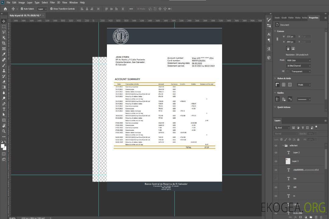 Relevé bancaire de Salvador Banco Central de Reserva de El Salvador template Relevé bancaire de Salvador Banco Central de Reserva de El Salvador template